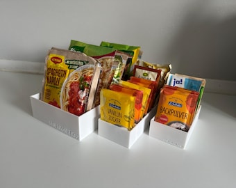 Organizador de cocina para mezclas de pudín instantáneo | Sistema de almacenamiento impreso en 3D para despensa | Varios colores | Apto para polvos de pudín Maggi y Knorr