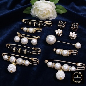 12 Pearl Waist Pin Set for Clothing Adjustment, Adjustable Skirt & Dress Brooch Pins, No-Sew Fashion Accessories (12 Pieces)