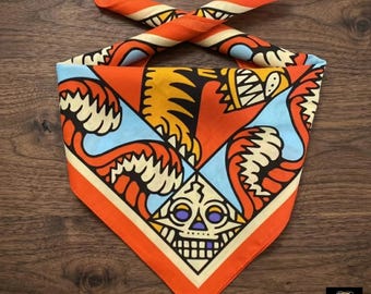 Retro Cartoon Print Cotton Bandana Scarf: Unisex Streetwear Head Wrap