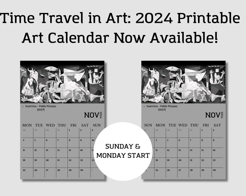 2024 Art Calendar 2024 Monthly Calendar 2024 Printable Etsy