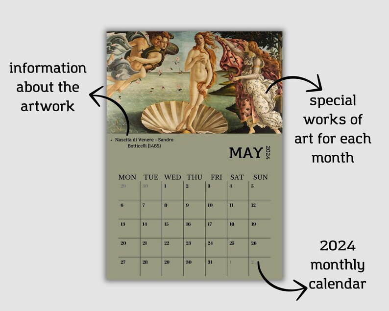 2025 Art Calendar 2025 Monthly Calendar 2025 Printable Etsy