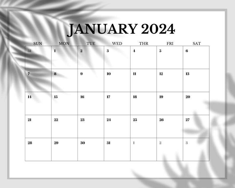 2024 Printable Calendar, Monthly Calendar, 2024 Calendar, Minimal
