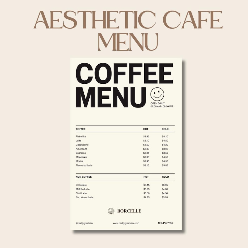 Aesthetic Cafe Menu Cards Printable, Minimalist Menu Template ...