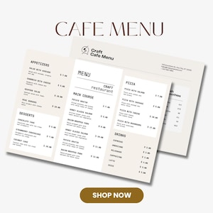 Minimal Café Menu 4 Templates | Editable Café Menu Design | Canva Template for Restaurant Menu | Digital Download for Coffee Shop Menu Board