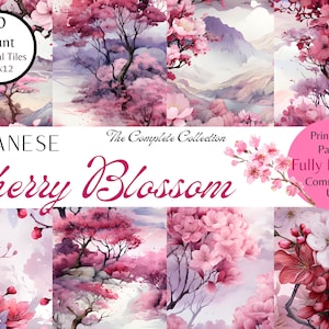 Dreamy Japanese Cherry Blossom Printable Paper/ Printable Scrapbook Paper/ Modern Paper/  Printable Stationary Design/ Printable Wall Art