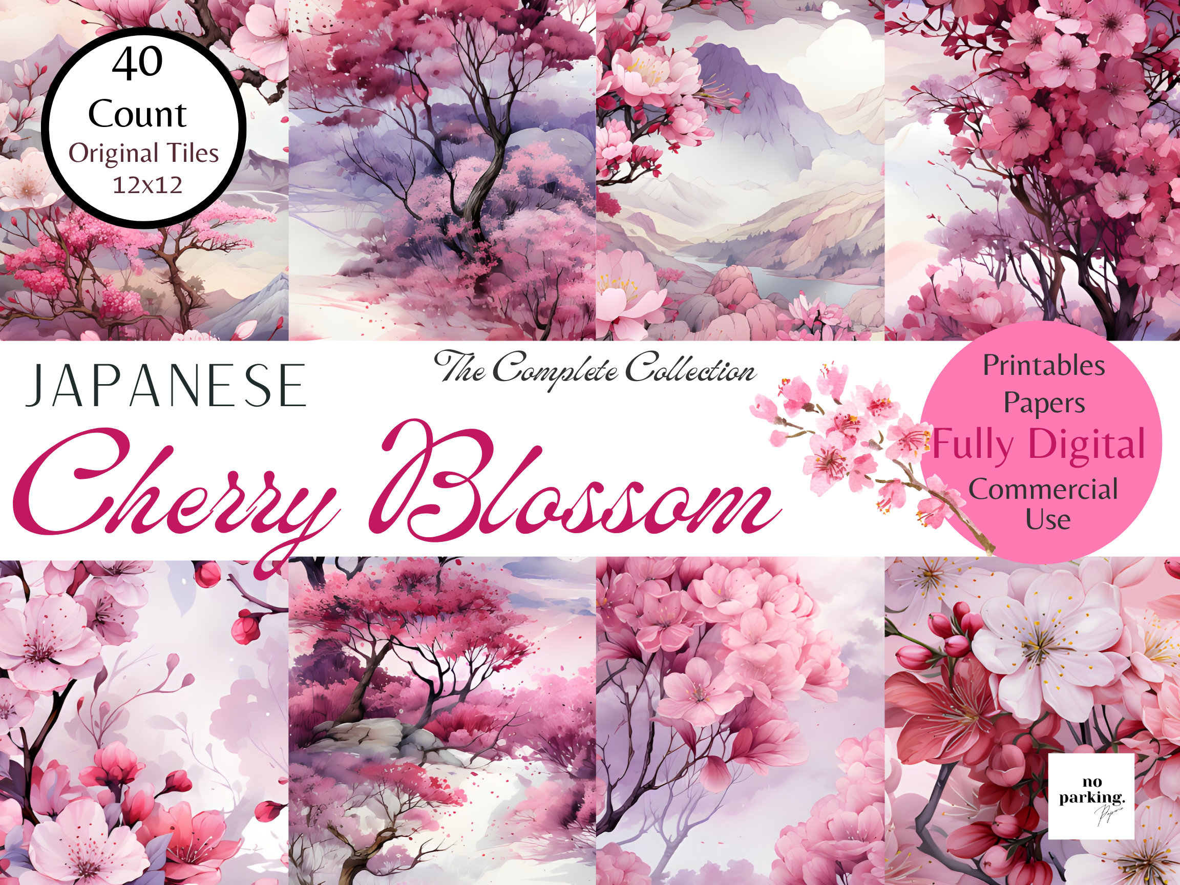 Dreamy Japanese Cherry Blossom Printable Paper/ Printable Scrapbook Paper/ Modern Paper ...