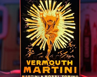 Letrero luminoso de Vermouth Martini - Impresión artística vintage sobre alcohol - Letrero retroiluminado de vino - decoración - bar - póster - lámparas de pared - lámpara de escritorio