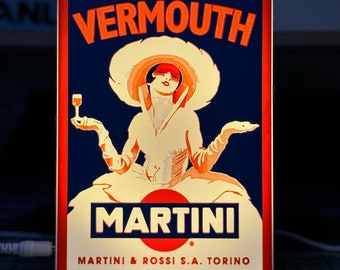 Insegna illuminata Vermouth Martini - Vintage Alcohol Art Print - Wine backlit sign - arredamento - bar - home decor - wall lamps- Desk lamp