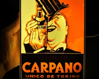 Letrero retroiluminado vintage de Vermouth Carpano Unico de Torino - Lámpara de escritorio - Bebida - Decoración de pared - Decoración de bar - Letrero de pub - Póster