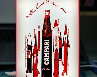 Letrero luminoso vintage de Campari - muebles - bar - Italia - decoración - estilo hogareño - lámpara de escritorio - lámpara de pared - decoración de pared - póster - iluminación