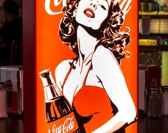 Letrero luminoso vintage de Coca-Cola - Muebles - Bar - Italia - Decoración - Estilo de hogar - Decoración del hogar - Póster de regalo hecho a mano de Coca-Cola