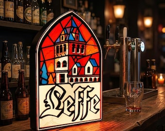 Letrero luminoso de cerveza Leffe - muebles - bar - lámpara de escritorio - decoración - pub - caverna - camarero - regalo - letrero de pub - cerveza - hogar