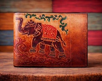 Hand Tooled Leather Bifold Wallet, Hand Carved Leather Wallet, Handmade Leather Wallet