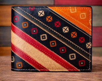 Cartera plegable de cuero repujado a mano, cartera de cuero tallada a mano, cartera de cuero hecha a mano