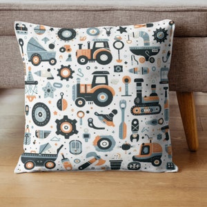 Traktor Kissen, Kinder Cartoon Ausrüstung Kissenbezug, LKW Bagger, Traktor Graffiti, weißer Kissenbezug, Jungenzimmer, Kinderzimmer, Geschenk