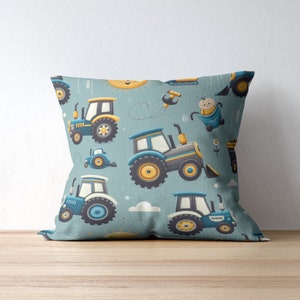 Traktor Kissen, Kinderkarikatur Kissenbezug, blau und weiß, Bagger, Zug Graffiti, weißer Kissenbezug, Jungenzimmer, Kinderzimmer, Geschenk