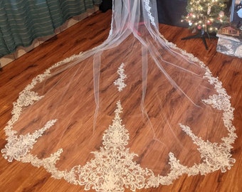 13-foot Cathedral Veil with extra glitter added to lace