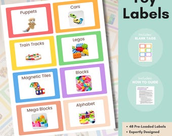 Etiquetas para organizar juguetes en la sala de juegos: 48 etiquetas preetiquetadas (descarga digital)