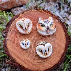 Cabochon gufo, barbagianni, gufo delle nevi, totem, cabochon, ricamo di perline, cabochon per lavorazione del metallo, argilla polimerica, materiale per gioielli, testa di uccello