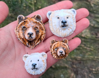 Bear cabochon, brown bear, polar bear, totem, animal cabochon, bead embroidery, cabochon for metal work, polymer clay, material for jewelry