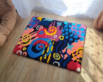 Handmade Tufted Rug, Modern Colorful Accent Rug, Custom Design