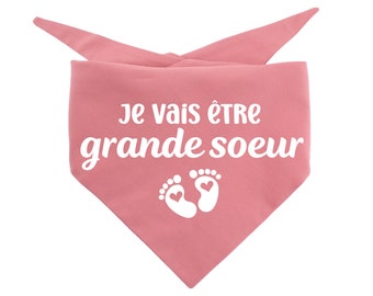 Bandana pour faire-part bébé chien : Je vais être grande soeur, tenue en coton