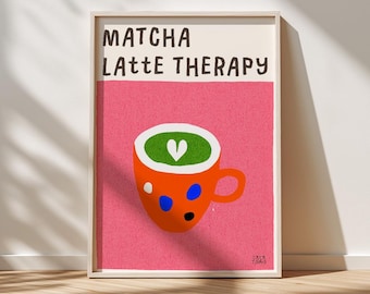 Matcha Latte Therapy Print, Matcha Wall Art Print, Cute Matcha Poster, Minimalist Kitchen Decor, Matcha Lover Gift, Cafe Aesthetic, Greentea