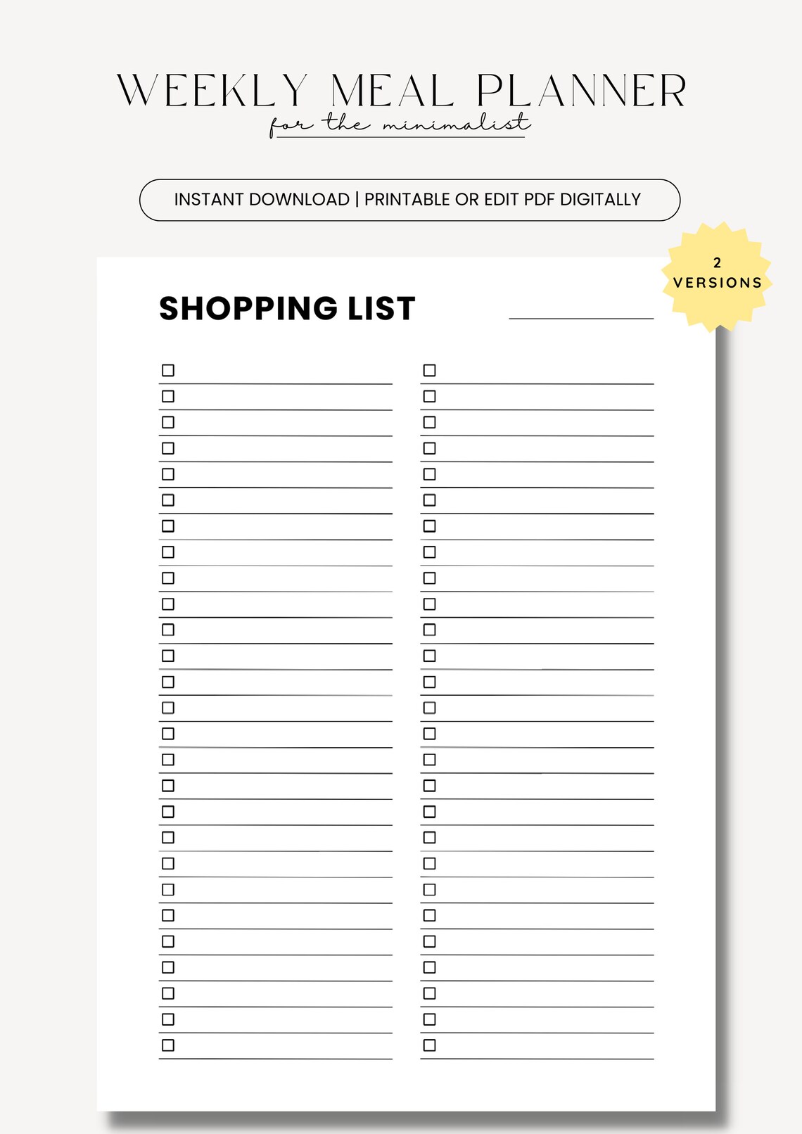 Food Shopping List Printable Template Shopping List Planner Etsy