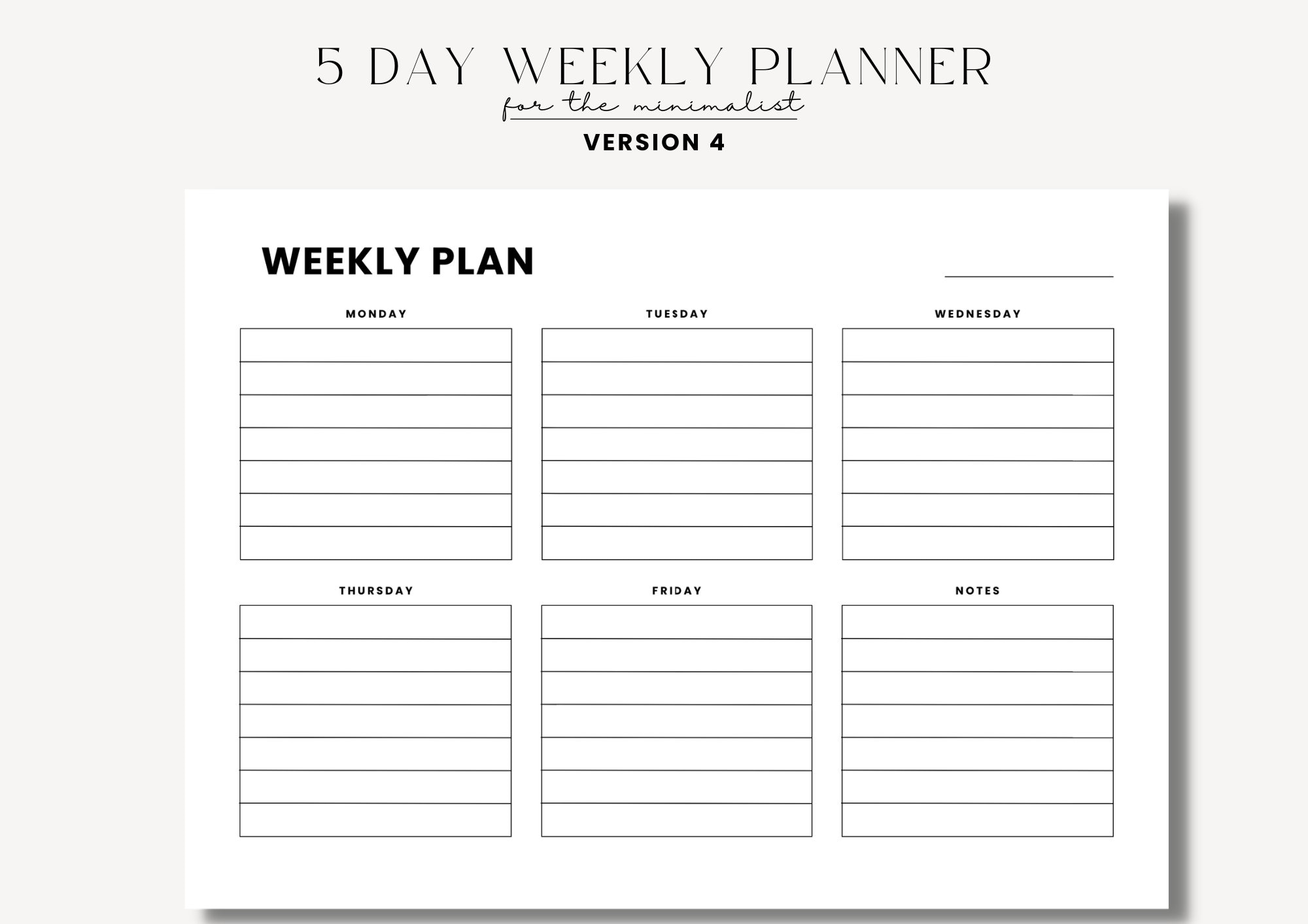5 Day Weekly Planner Printable, Minimalist Weekly Schedule, Weekly ...