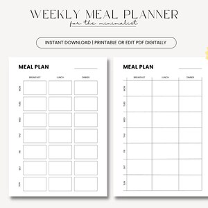 Printable Weekly Meal Planner, Food Diary, Meal Tracker, Food Journal, Meal Prep Planner, Weekly Meal Prep, Instant Download, Fitness Meals
