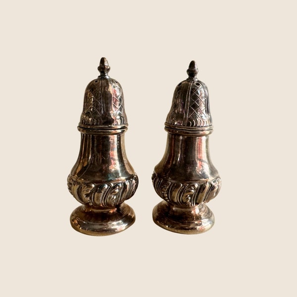 Antique Set of 2 Sterling Silver Salt and Pepper Shakers Art Nouveau