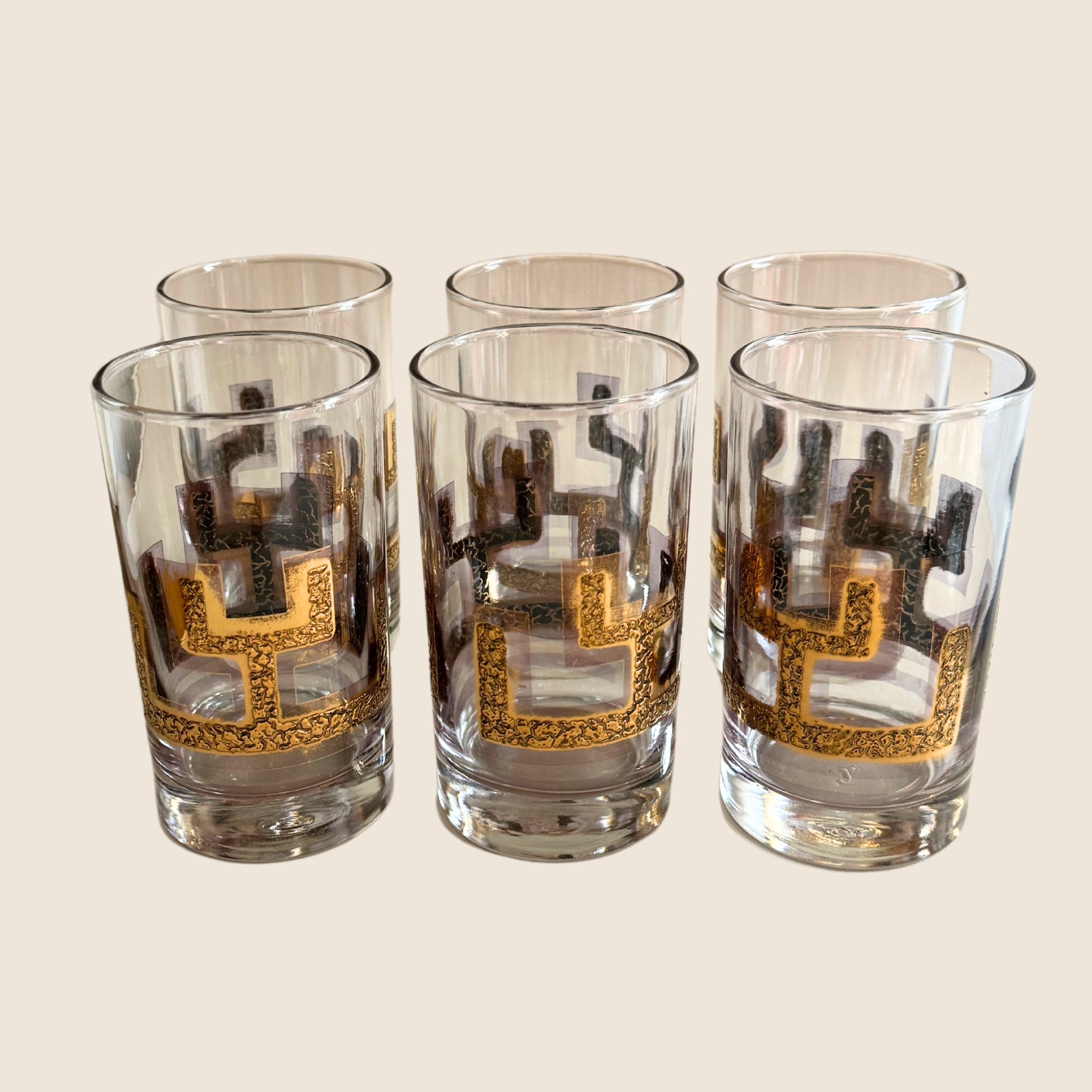 Vintage Set of 6 Mid Century Black and Gold Canadian Made