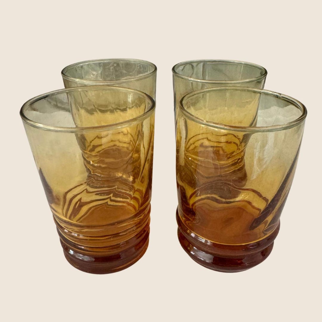 Vintage Set of 4 Amber Libbey Water Glasses Cups - Etsy