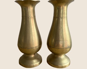 Set of 2 Vintage Brass Scalloped Bud Vases
