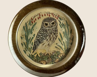 Vintage Village Green Country Crafts Owl Glass Paperweight Sharon Jervis Wildlife Miniature