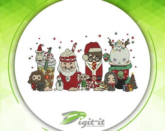 Diseño de bordado digital de café del mago navideño