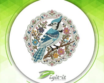 Blue Jay Floral FSL Embroidery Design