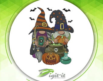 Halloween Couple Gnome Embroidery Design