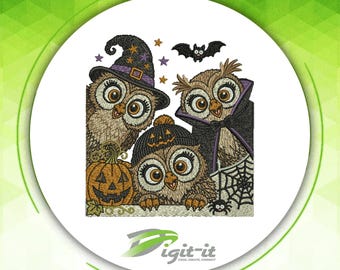Halloween Owl Trio Embroidery Design