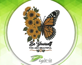 Diseño de bordado de mariposa "Sé tú mismo"