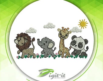 Diseño de bordado de grupo de animales lindos