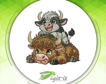 Highland Cow Cuddles Embroidery Design