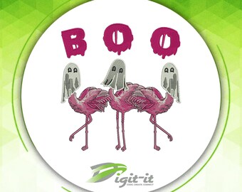 BOO Flamingos Embroidery Design