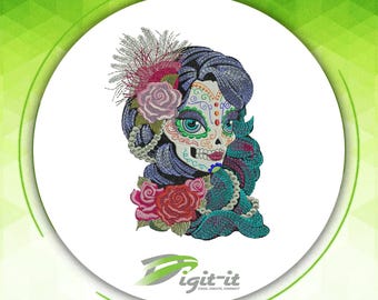 Sugar Girl Skull Digital Embroidery Design