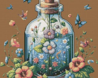Floral Vase Digital Cross Stitch Design