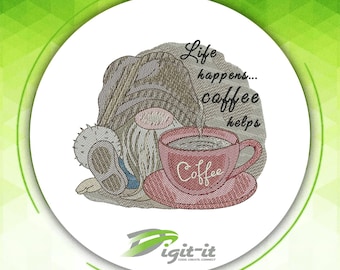 Coffee Helps Embroidery Design
