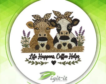 Diseño de bordado de vaca cafetera