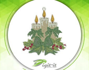 Christmas Candle FSL Embroidery Design