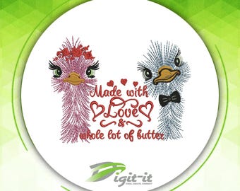 Mr. and Mrs. Ostrich Embroidery Design