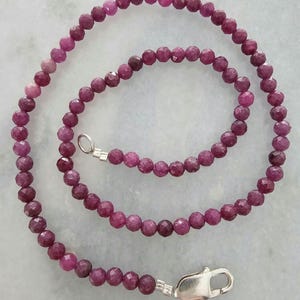 Faceted Ruby Necklace: Minimalist Choker, 16 Inch
